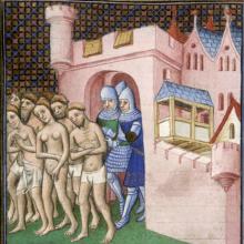 Expulsion des habitants de Carcassonne en 1209, Grandes Chroniques de France vers 1415. British Library