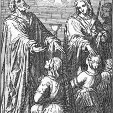 Les apôtres Pierre et Jean imposent les mains sur leurs disciples, 1873