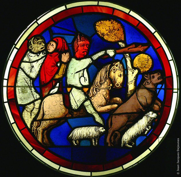 Le Diable et une femme, vitrail de la Sainte-Chapelle, Paris, avant 1248