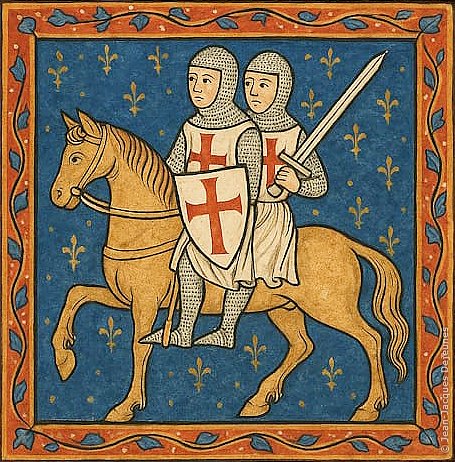 Deux chevaliers, un seul cheval, symbole d'humilité et de force