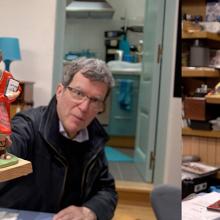 Statuette portant des lunettes anaglyphes