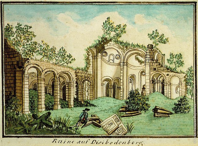 Vue de l'église de Disibodenberg en 1790