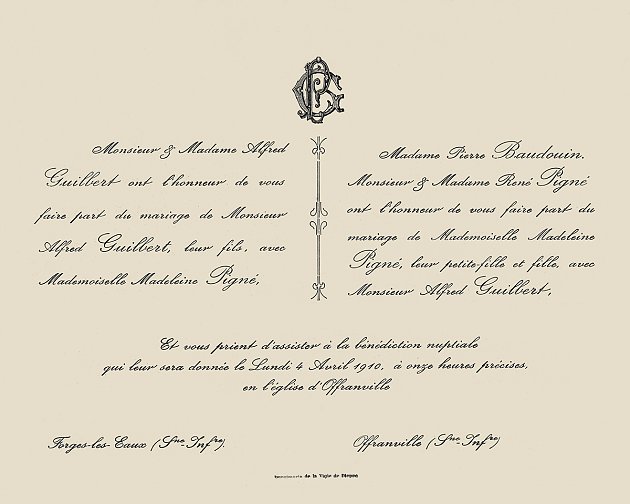 1910 - Invitation au mariage d'Alfred Guilbert